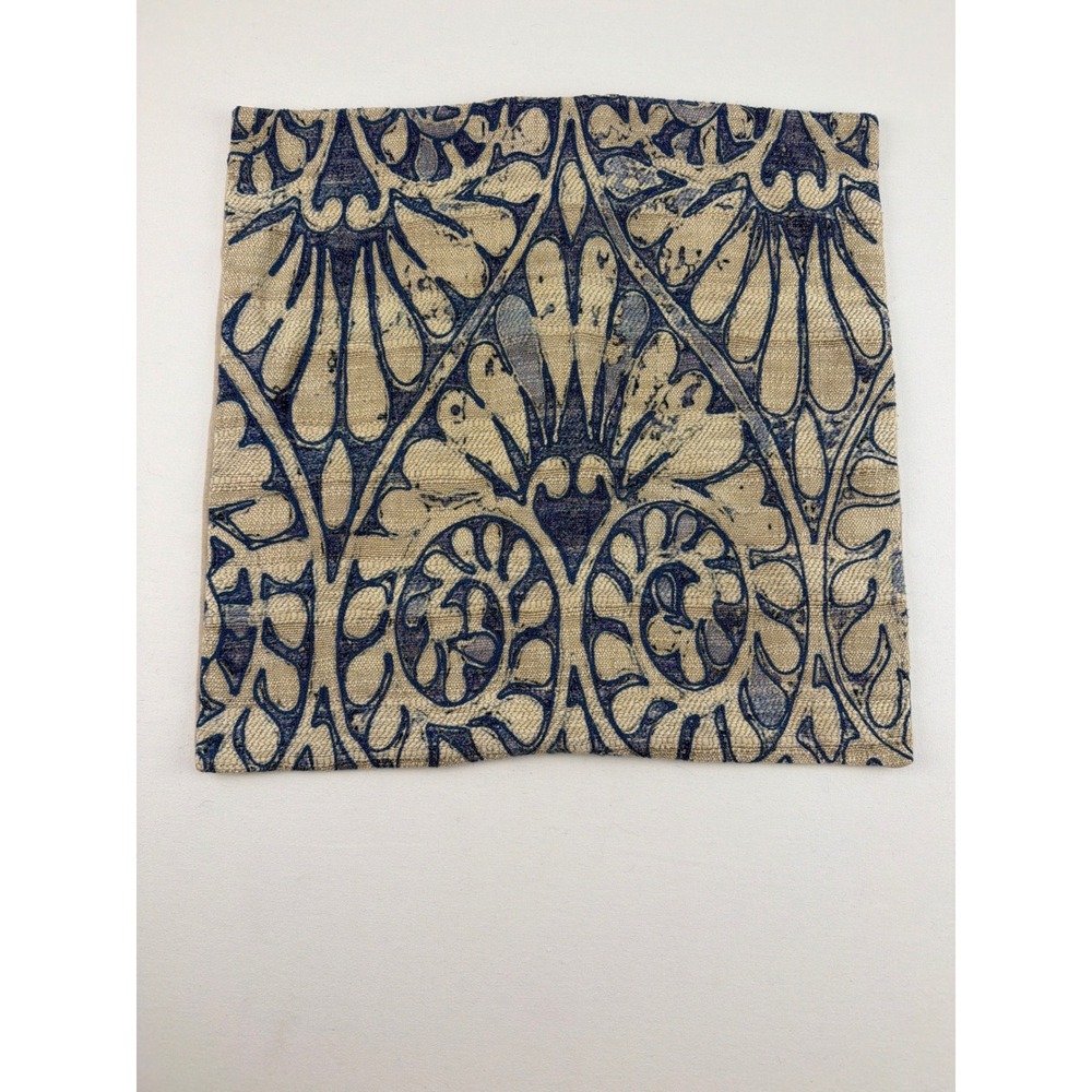 Pottery Barn Pillow Cover 20x20 Blue Embroidered Damask Linen Blend Boho Coastal